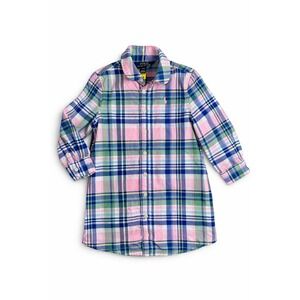 Polo Ralph Lauren Plaid Cotton Oxford Shirtdress Girls 3T Pink Blue Long Sleeve